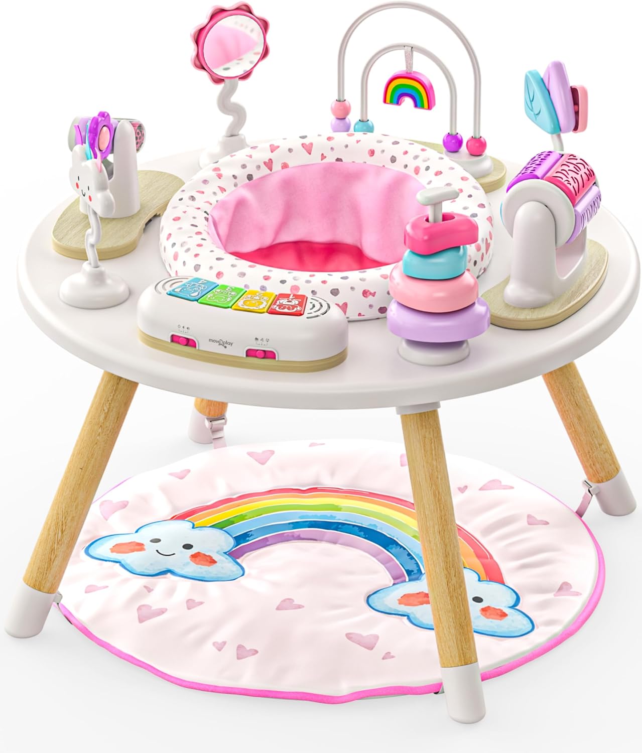 Move2Play 4-in-1 Baby Activity Center | Montessori-Inspired Design | 8 Interactive Toys | Tummy Time, Exersaucer & Toddler Table | Shower Gift | Essential | Must Have for 3, 6, 12 Month Old (Rainbow)